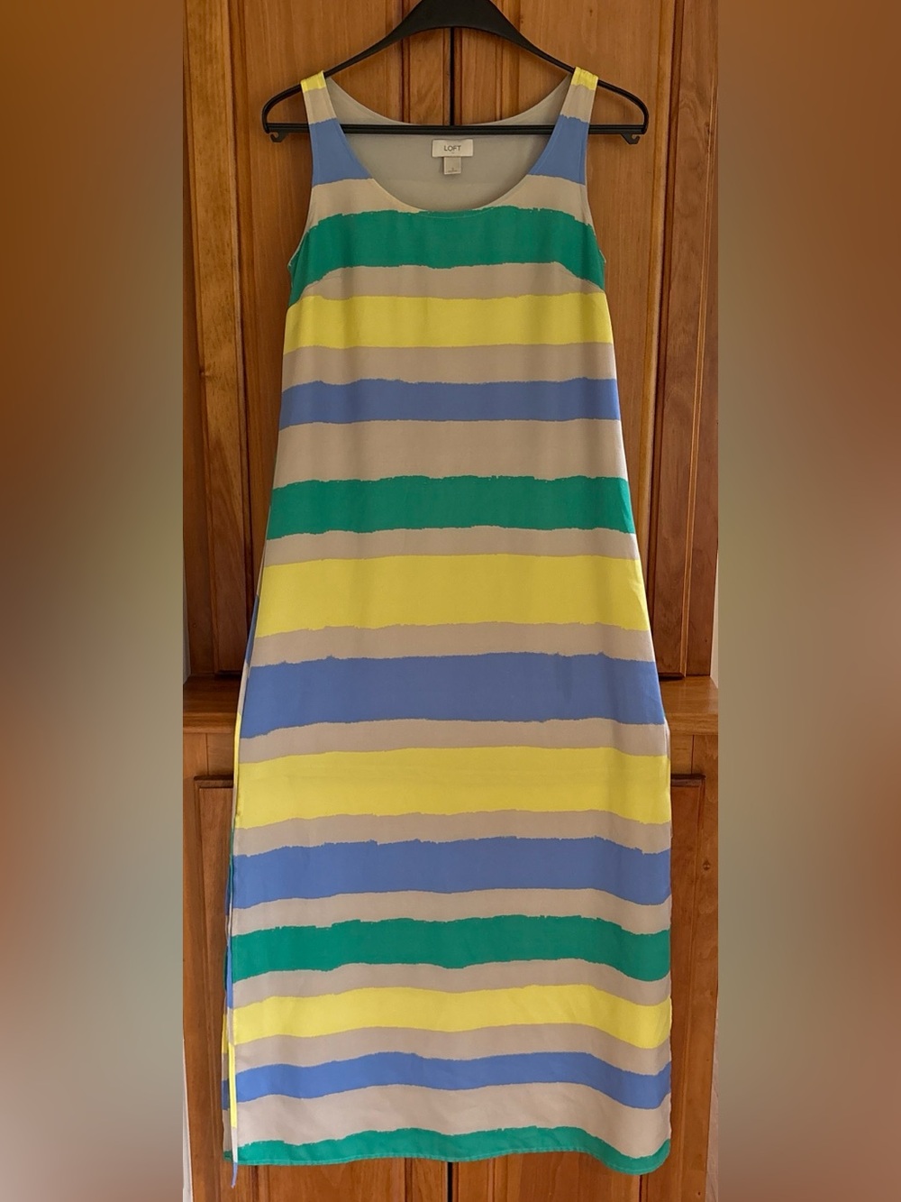 LOFT Striped Maxi Dress in Blue, yellow & Green Size Small Like New